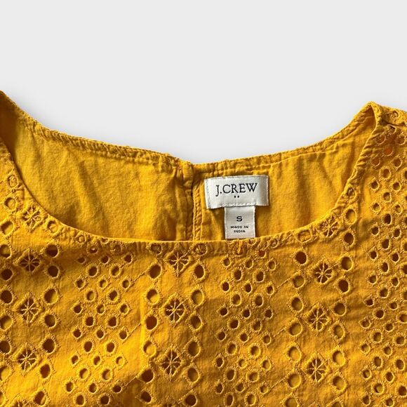 J.Crew Crop Short Puff Sleeve Eyelet Mustard Top Sz S Fall Versatile Office - Picture 2 of 9
